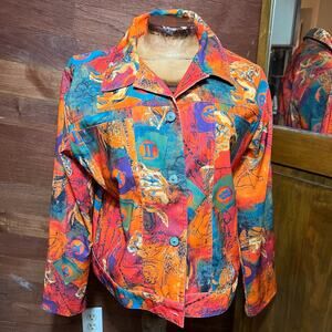 VINTAGE 90s Celestial Astrology Print Jacket Size L Multicolored Boho Hippie
